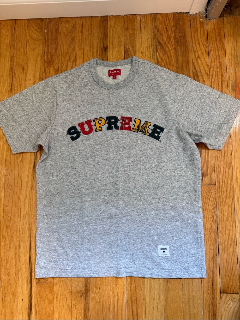 Supreme Gray T-Shirt with Multi-Color Embroidered Logo